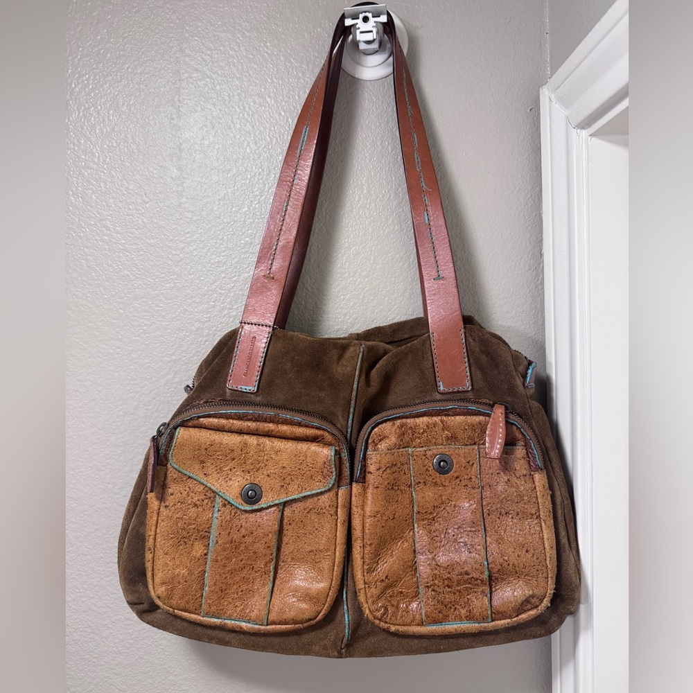 Francesco Biasia Brown and Tan Suede Shoulder Bag